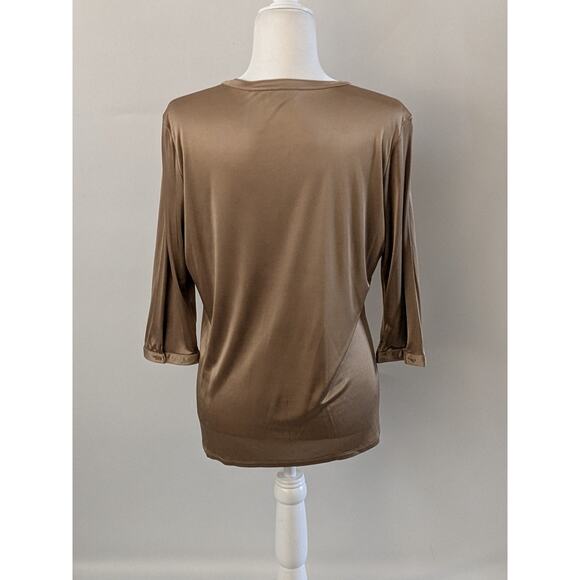 CITY UNLTD Toffee Gold Ruffle V-neck Long Sleeve Blouse SZ XL - Picture 9 of 13